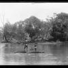 Neil Morcom and Charlie Murray engaged in fishing with pronged spears at Vinegar Creek south of Port Macquarie. 