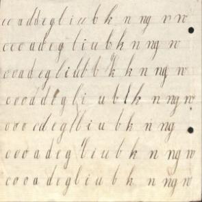 Photo of back cover showing lines of hand drawn lettering