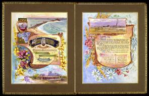 Illuminated address presented to Jesse Gregson on his retirement after 30 years as General Superintendent of the Australian Agricultural Company in March 1905